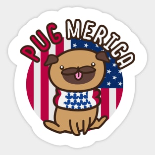 Patriotic Cute Pug 4th of July PugMerica Sticker